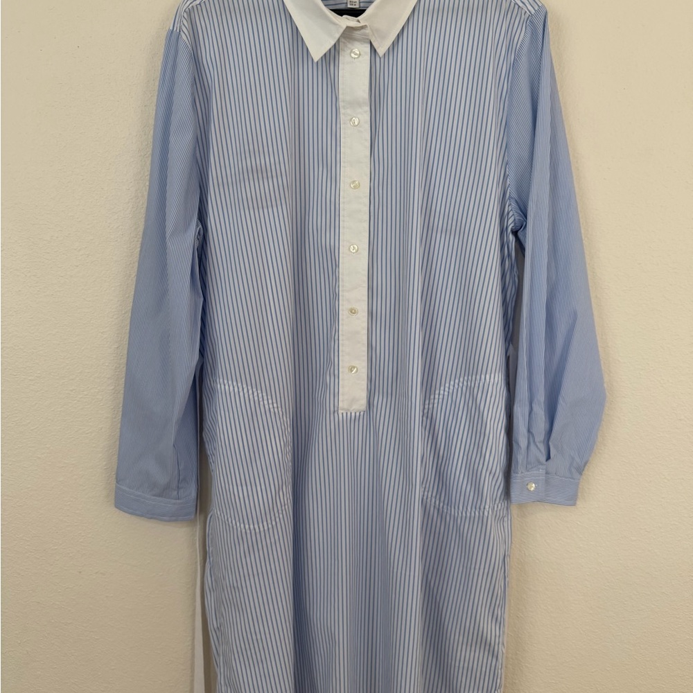 Blue Striped Midi Dress with pockets.  D011